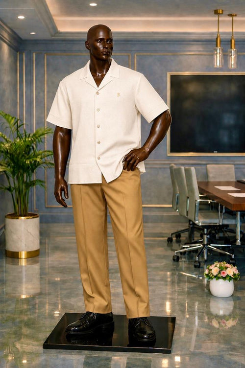 Men's Cream & Khaki 2-Piece Casual Set