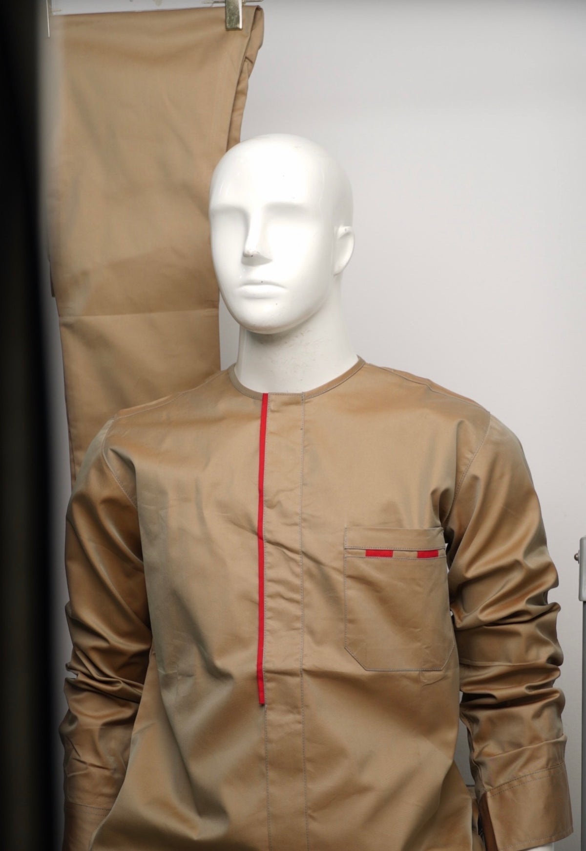 Tan Traditional 2 Piece Set with Red Detailing