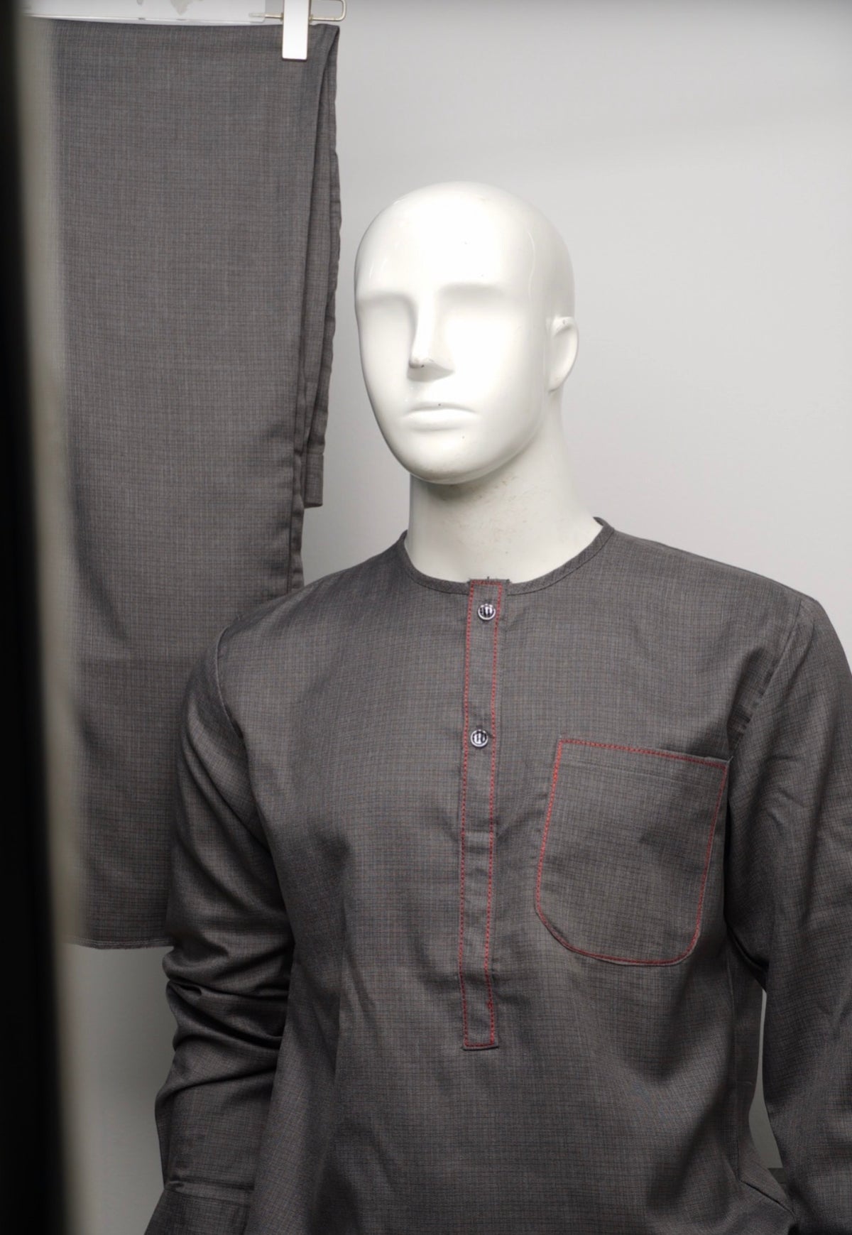 Grey Traditional 2 Piece Set with Red Stitching – XL