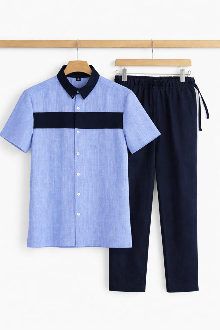 Men's Sky Blue & Navy 2-Piece Casual Set