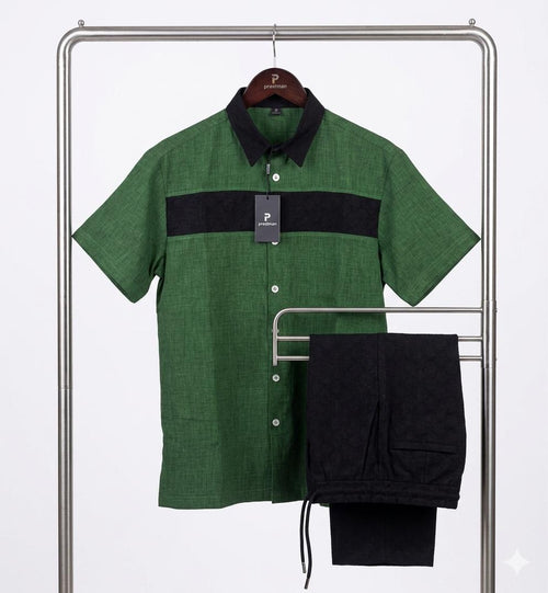 Men's Forest Green & Black 2-Piece Casual Set