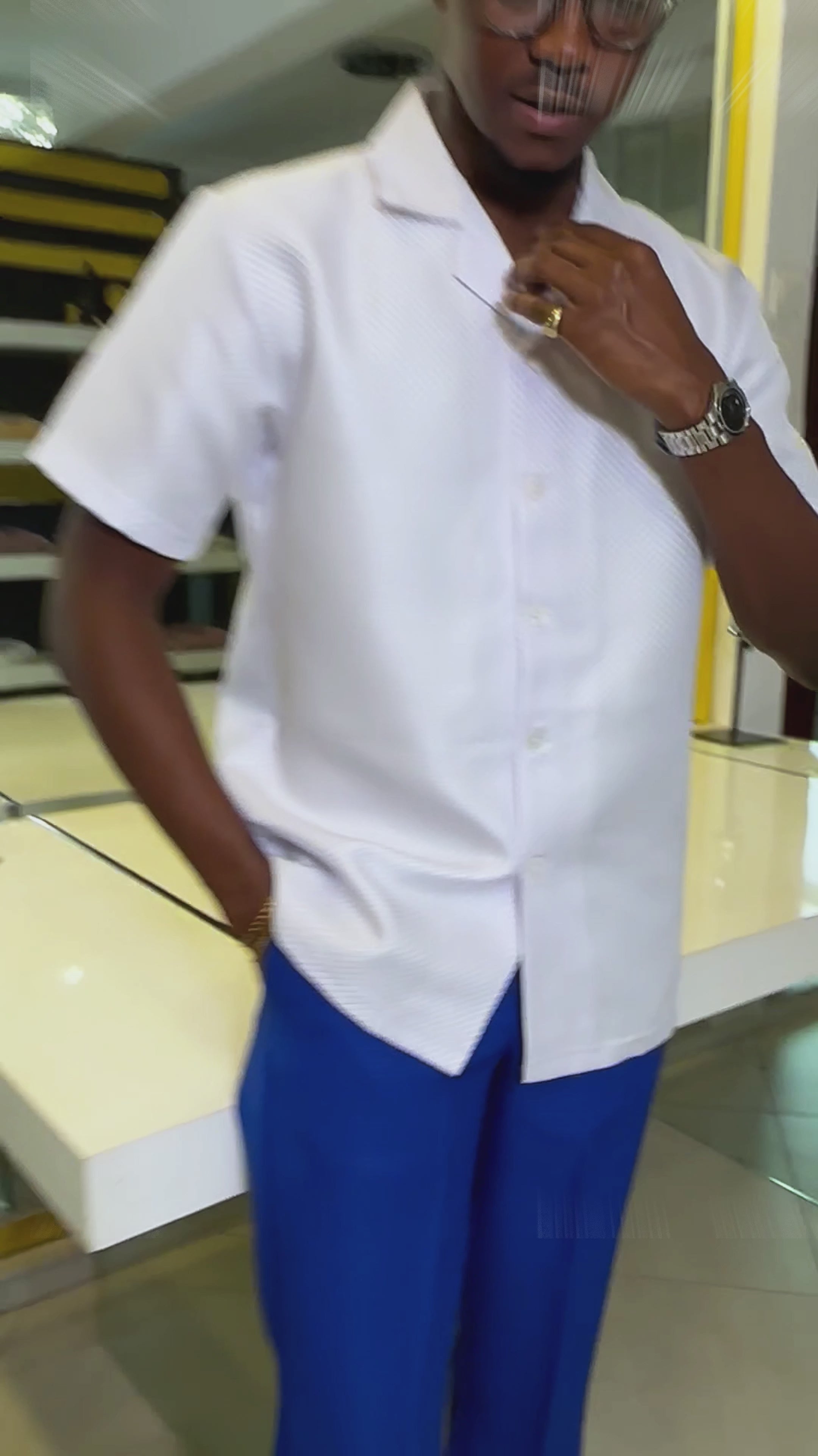 Men's White & Royal Blue 2-Piece Kaftan Set