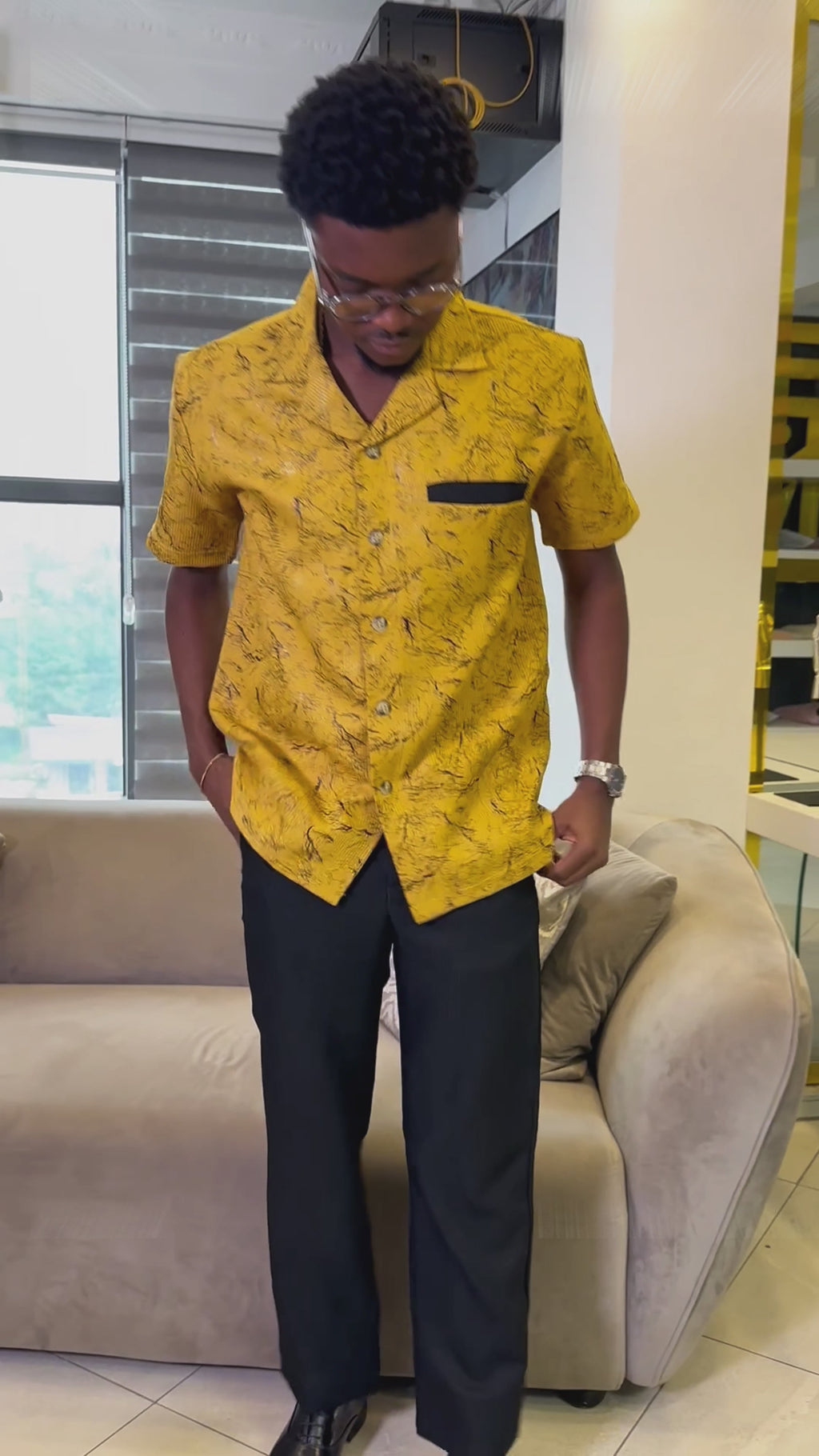 Rich Blue Men's 2-Piece Kaftan with Gold & Black Accents